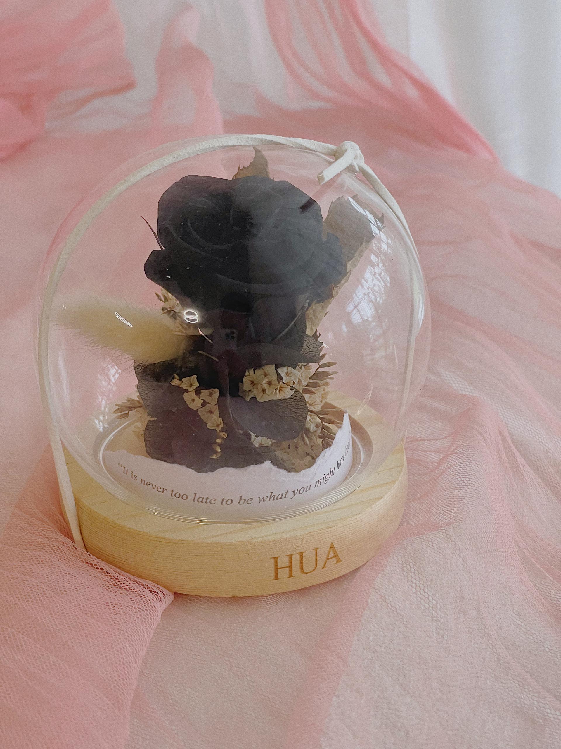 black preserved rose in small dome